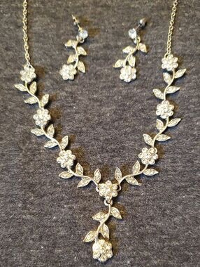 Silver Crystal Floral Bridal Prom Evening Jewelry Matching Set